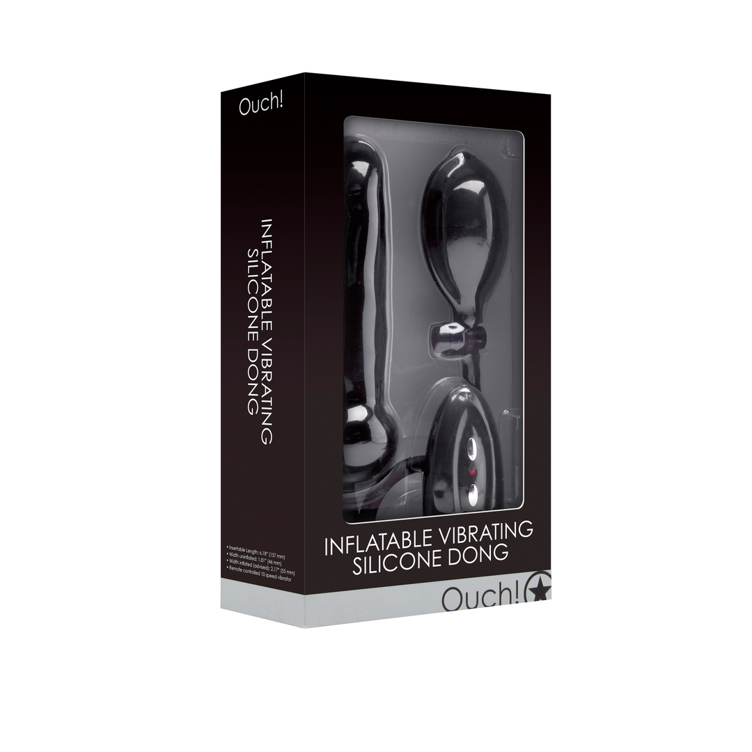 Gode en silicone gonflable et vibrant - Noir