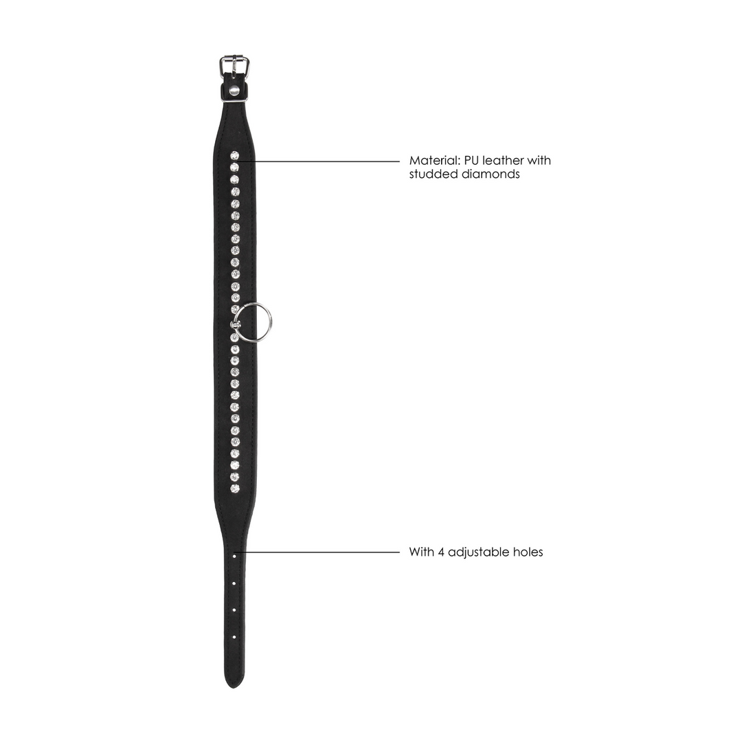 Atadura bondage Studded Collar with Leash – con joya, negra | Ouch!