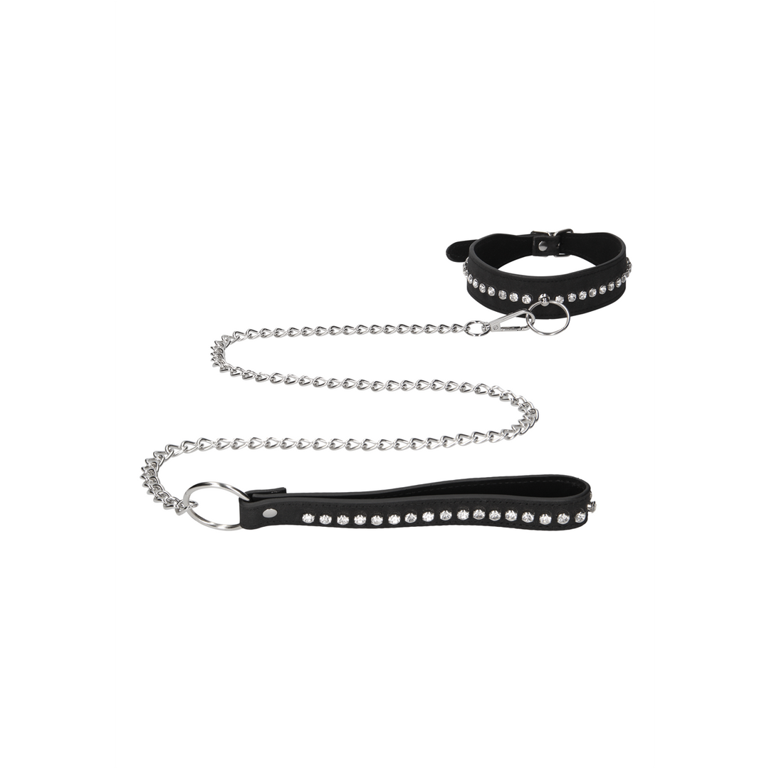 Atadura bondage Studded Collar with Leash – con joya, negra | Ouch!