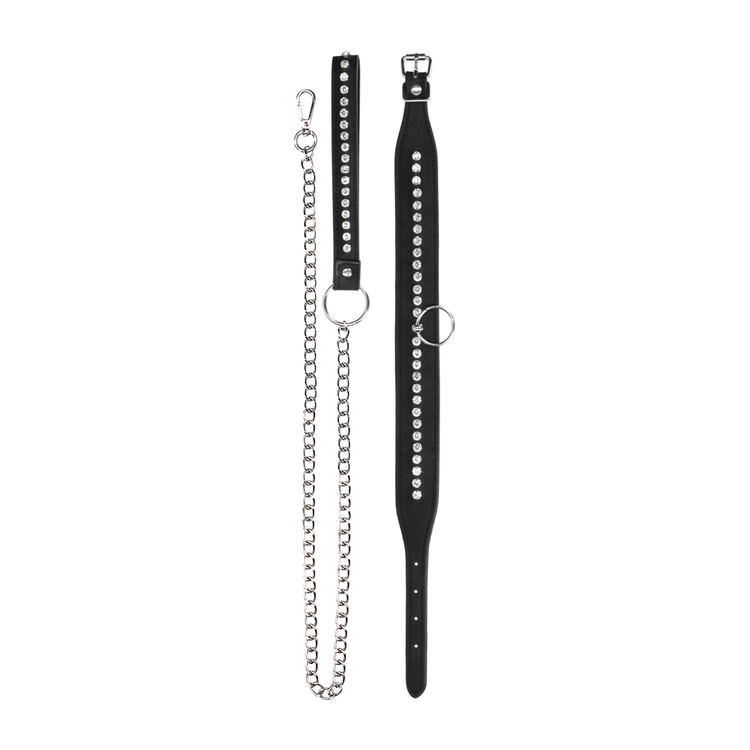 Atadura bondage Studded Collar with Leash – con joya, negra | Ouch!