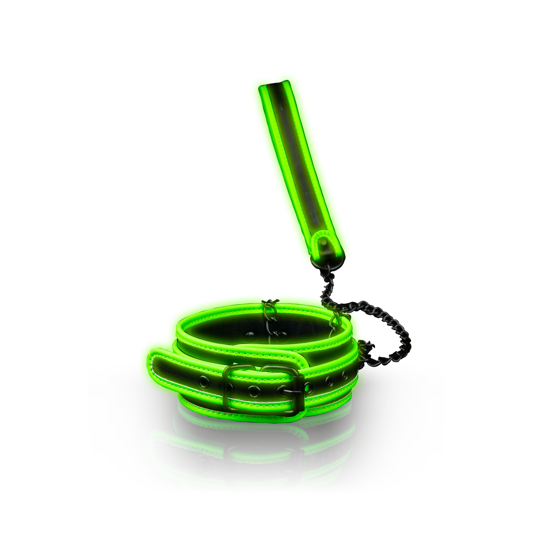 Atadura bondage Collar and Leash – fosforescente, verde | Ouch!