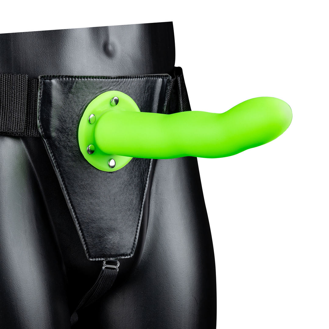 Glow in the Dark Curved Hollow Strap-On - 8" / 20 cm - Neon Green