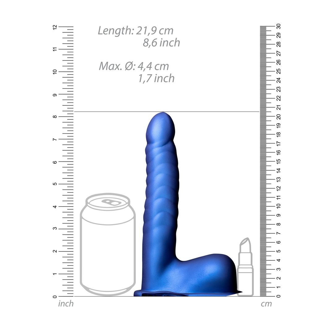 Ribbed Hollow Strap-On with Balls - 8 / 21 cm - Metallic Blue