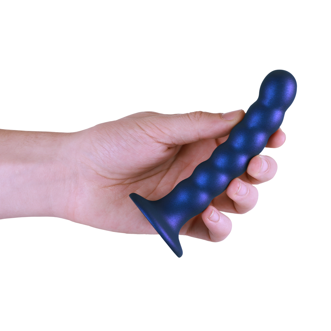 Gode-ceinture en silicone à perles - 13 cm - Bleu Métallique
