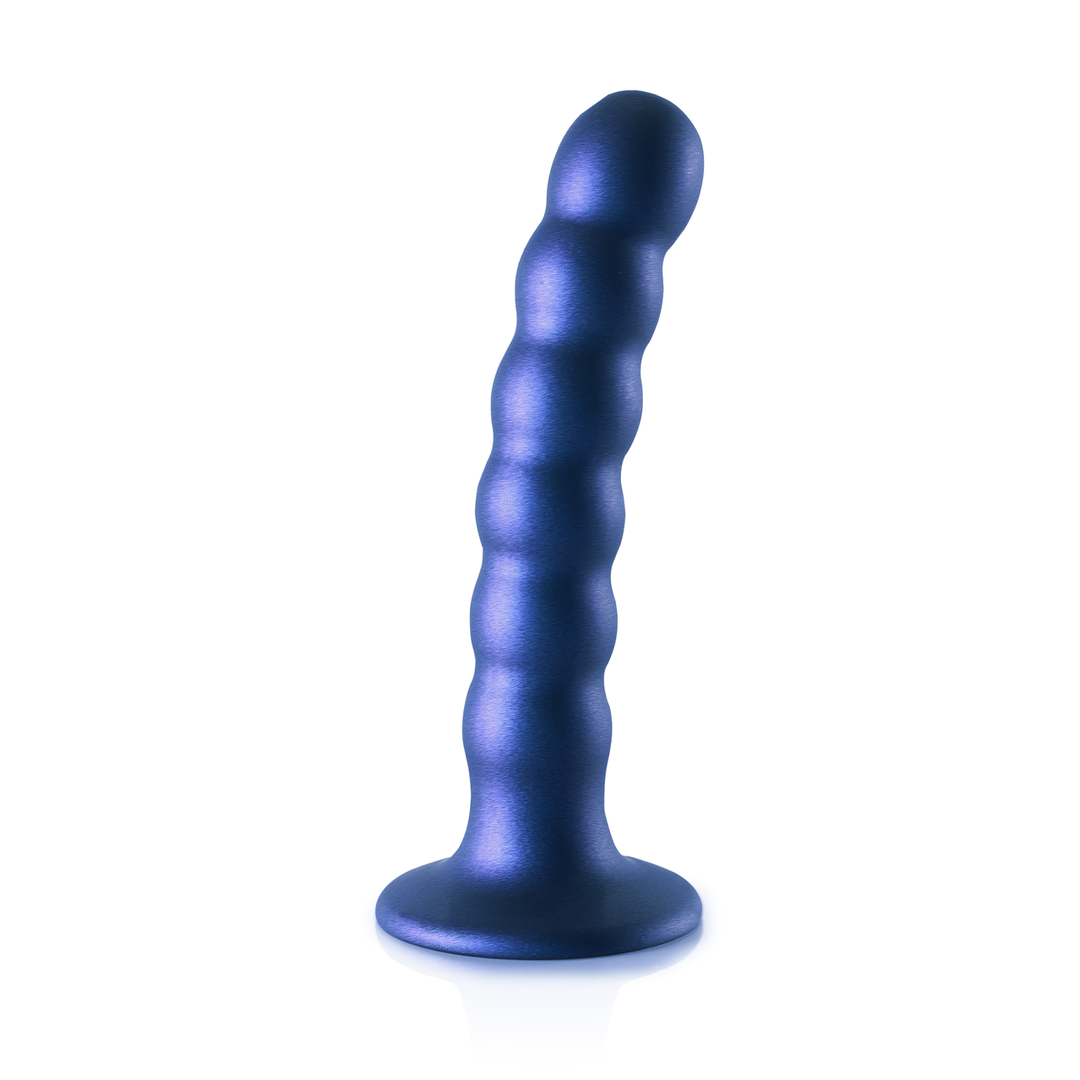 Gode-ceinture en silicone à perles - 13 cm - Bleu Métallique