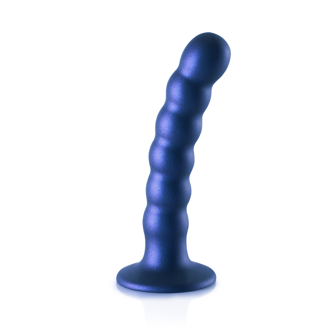 Gode-ceinture en silicone à perles - 13 cm - Bleu Métallique
