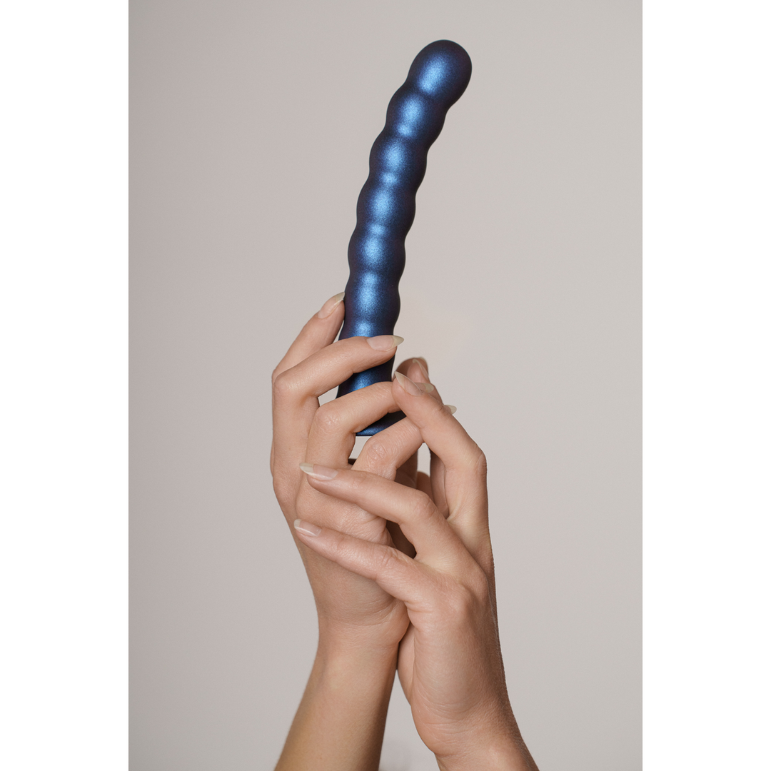 Godemichet perlé en silicone point G - 6.5'' / 16,5 cm - Bleu métallique