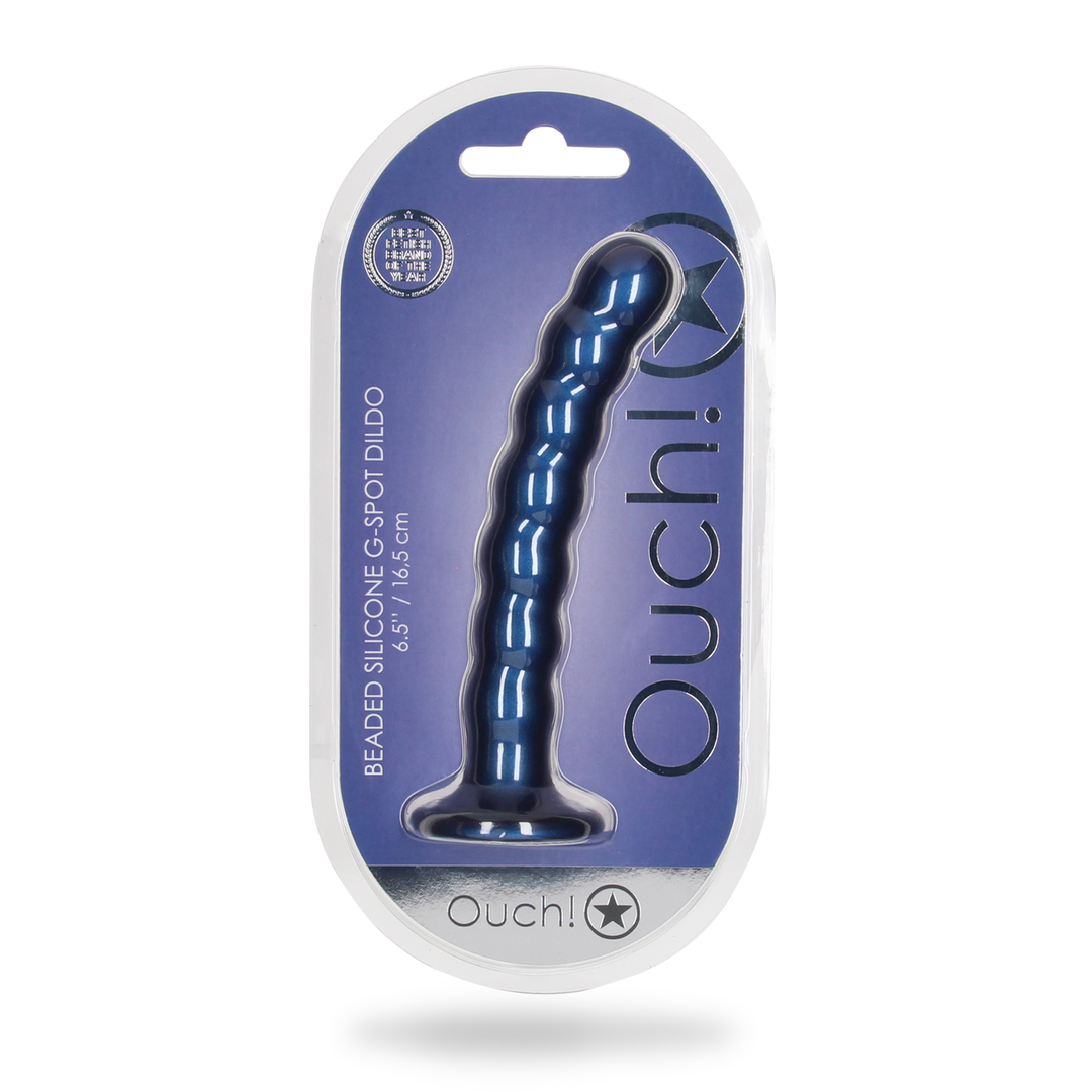 Godemichet perlé en silicone point G - 6.5'' / 16,5 cm - Bleu métallique