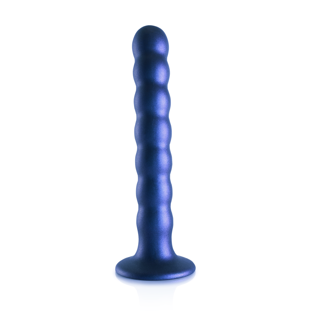 Godemichet perlé en silicone point G - 6.5'' / 16,5 cm - Bleu métallique