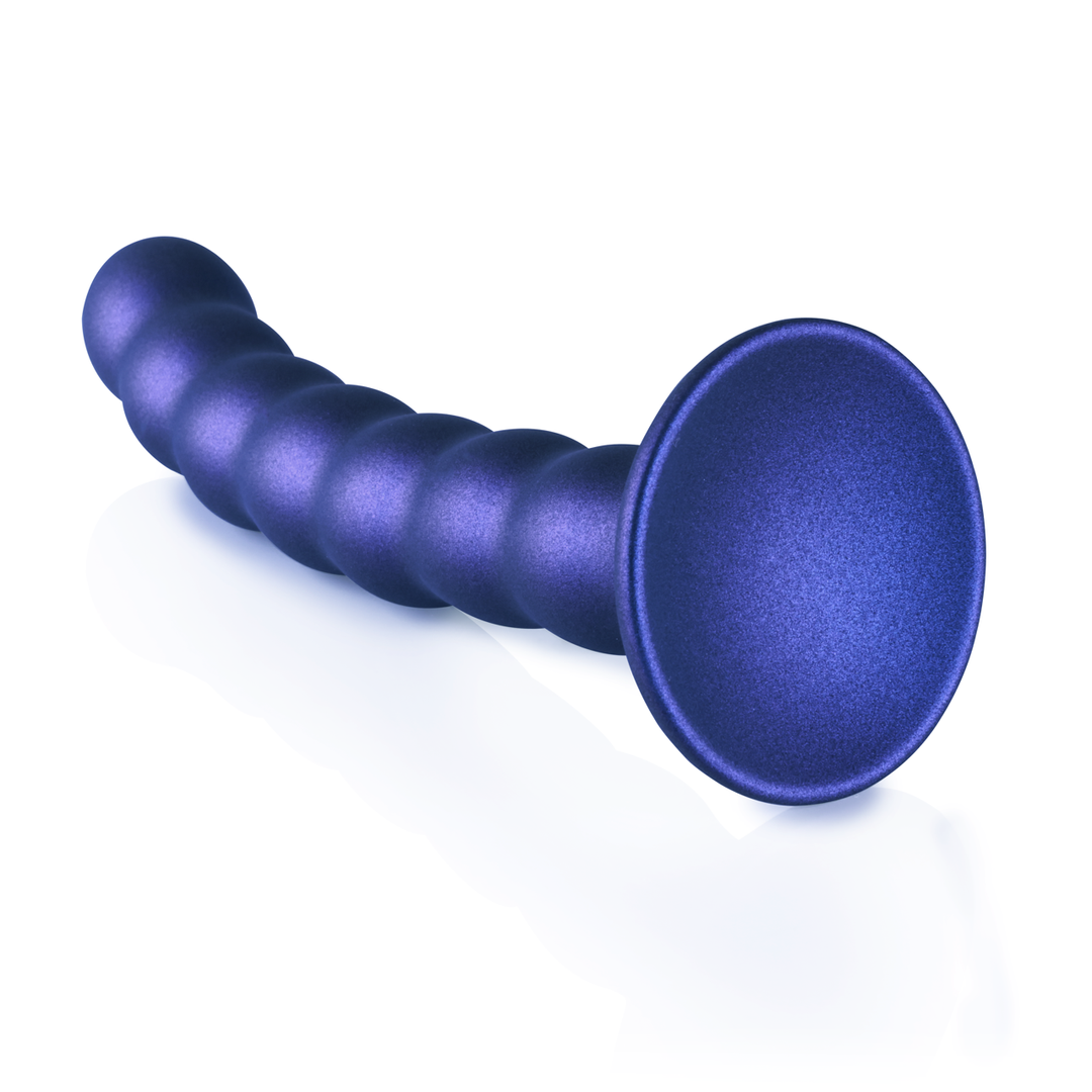 Godemichet perlé en silicone point G - 6.5'' / 16,5 cm - Bleu métallique