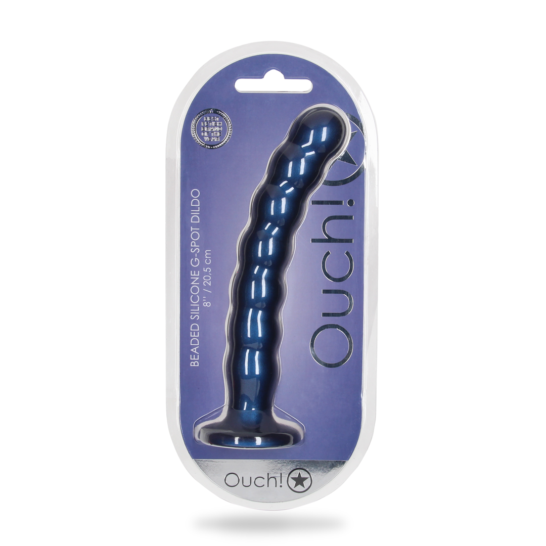 Godemichet G-spot en silicone perlé - 8'' / 20,5 cm - Bleu métallisé