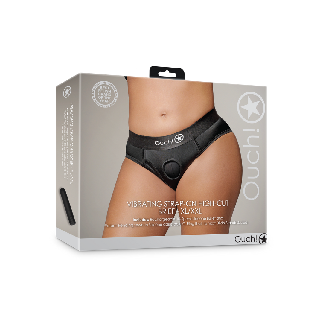 Vibrating Strap-on High-cut Briefs - XL/XXL - Black