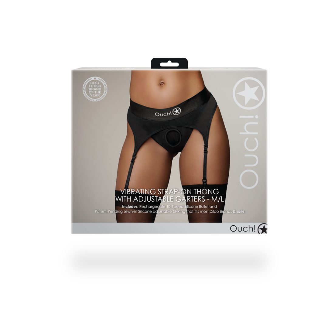 Arnés strap-on Garters 10 velocidades – negro OU829BLKML1 | Ouch!