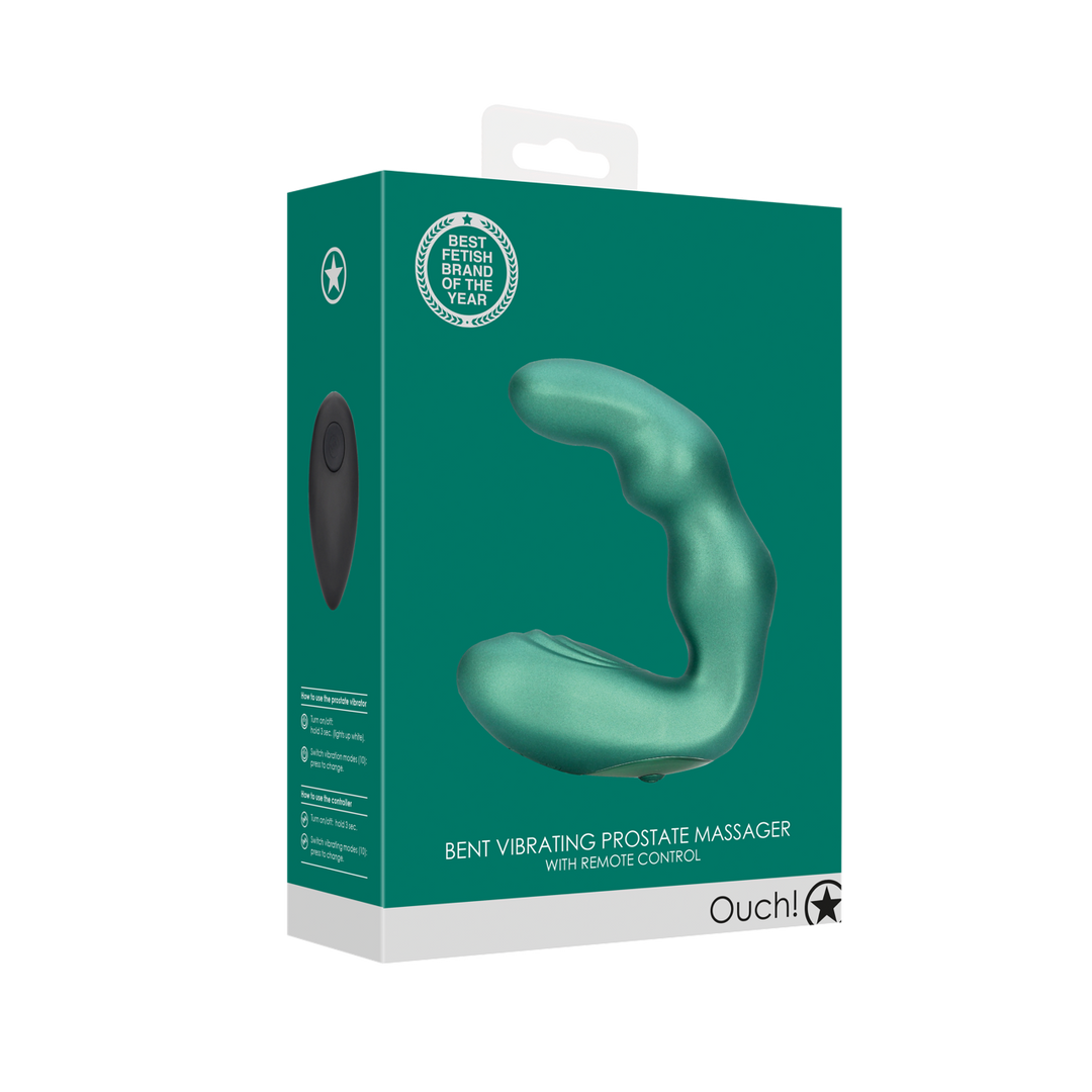 Masseur de prostate vibrant courbé avec télécommande - Vert métallisé
