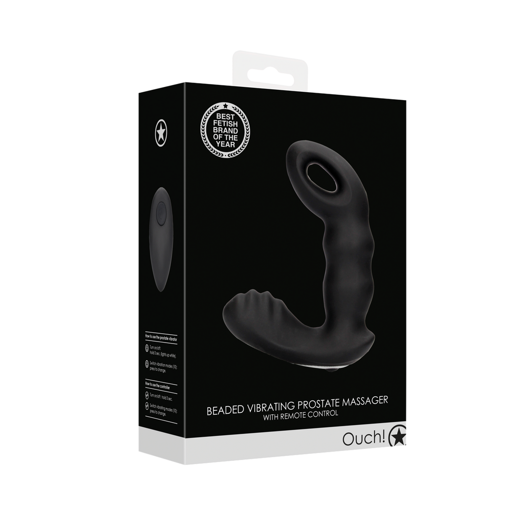 Masseur de prostate vibrant perlé avec télécommande - Noir