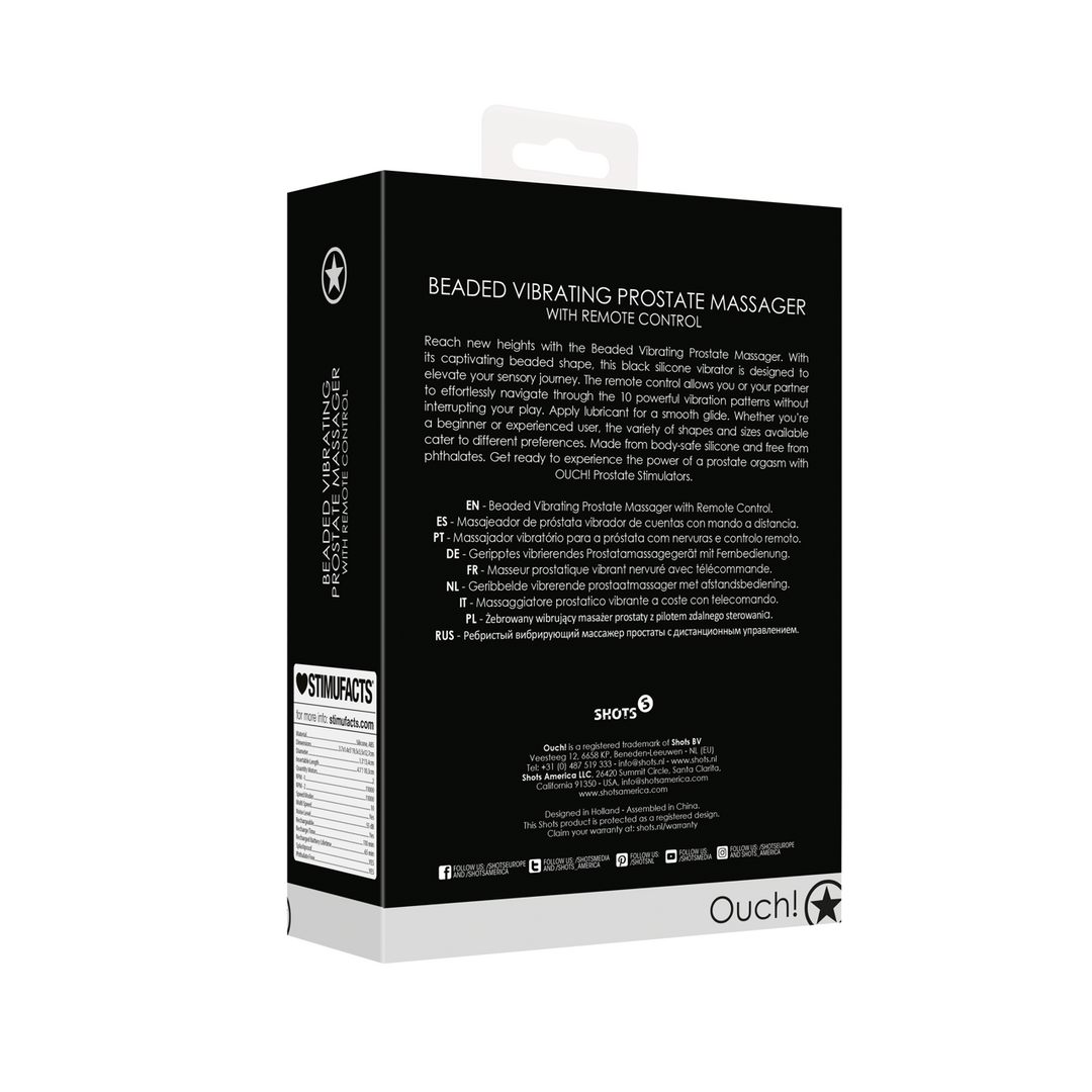 Masseur de prostate vibrant perlé avec télécommande - Noir