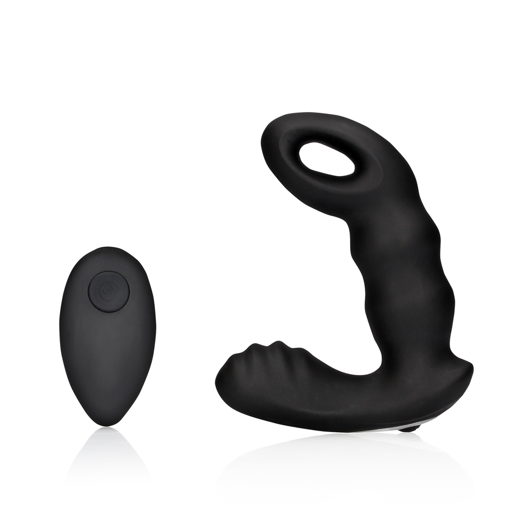 Masseur de prostate vibrant perlé avec télécommande - Noir