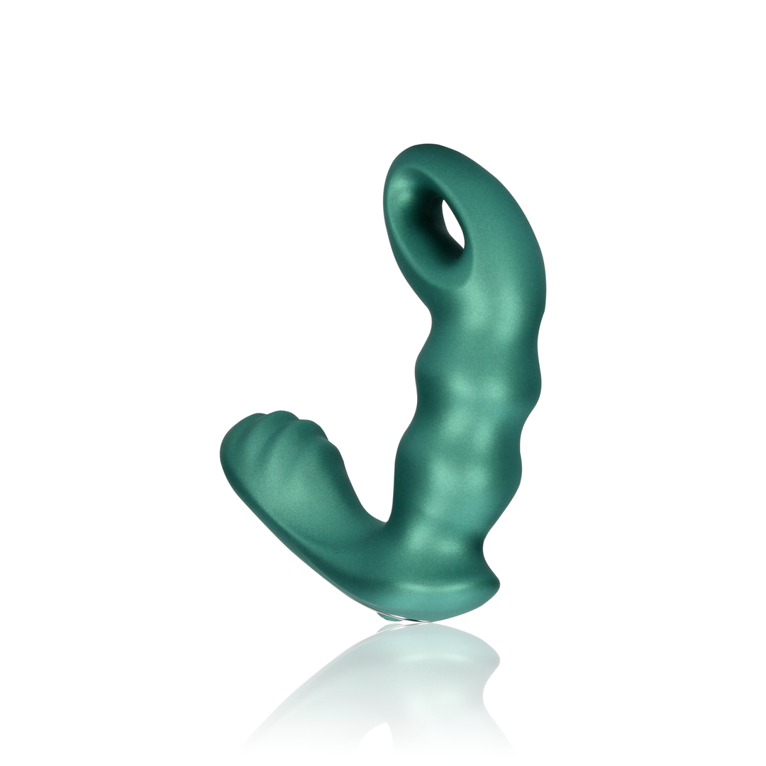 Masseur de prostate vibrant à perles avec télécommande - Vert métallique