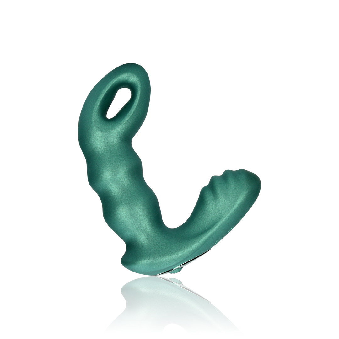 Masseur de prostate vibrant à perles avec télécommande - Vert métallique