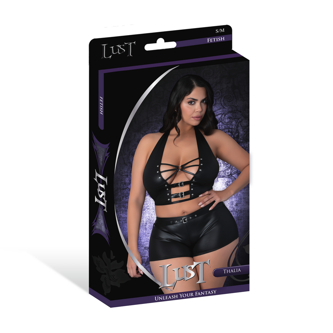 Thalia - Top court et short avec anneaux et clous - 2X - Noir