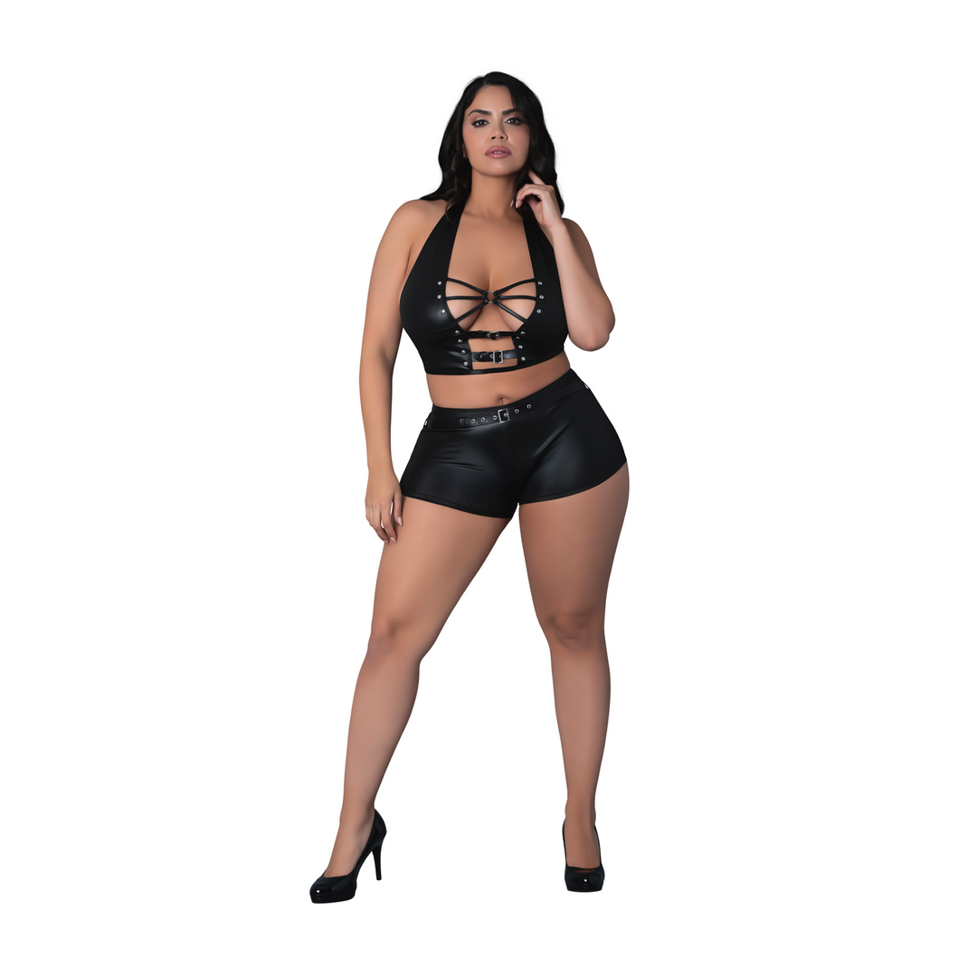 Thalia - Top court et short avec anneaux et clous - 2X - Noir