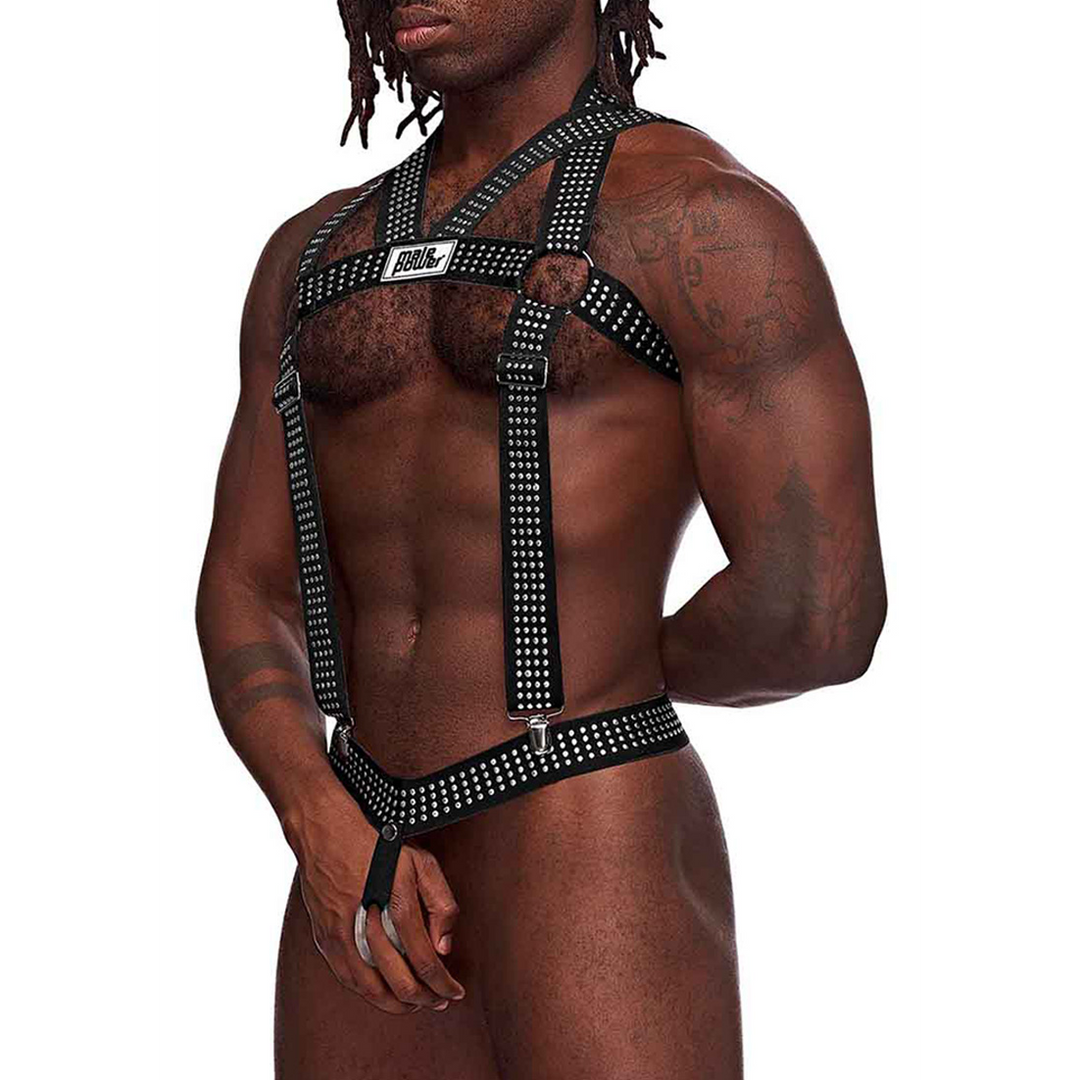 Arnés strap-on Elastic Studs – negro | Male Power