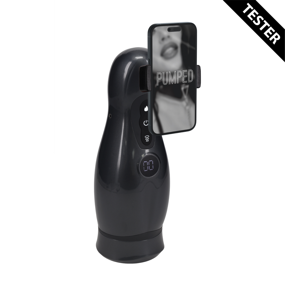 Virtuo - Suction and Vibration Masturbator Pump with Phone Attachment - Gun Metal - Tester