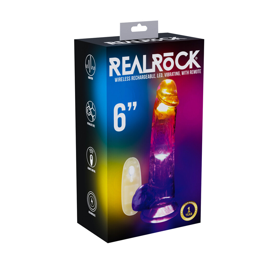 Vibreur Pénis Droit avec LED et Testicules - 15 cm - Transparent