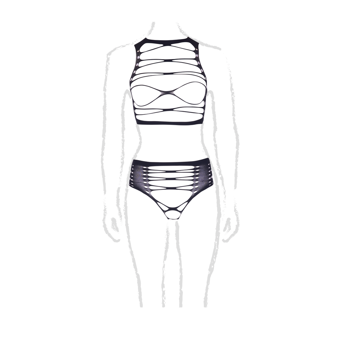 Helike XLV - Ensemble deux pièces avec bonnets ouverts, crop top et culotte - Grande taille