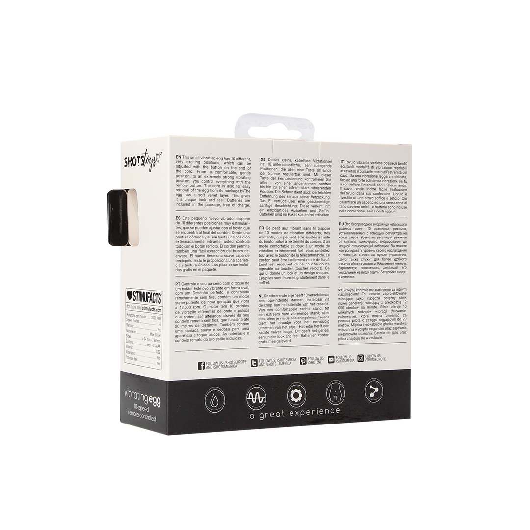 Ovo vibratório 10 velocidades – com controlo remoto, preto SHT024BLK | Shots Toys