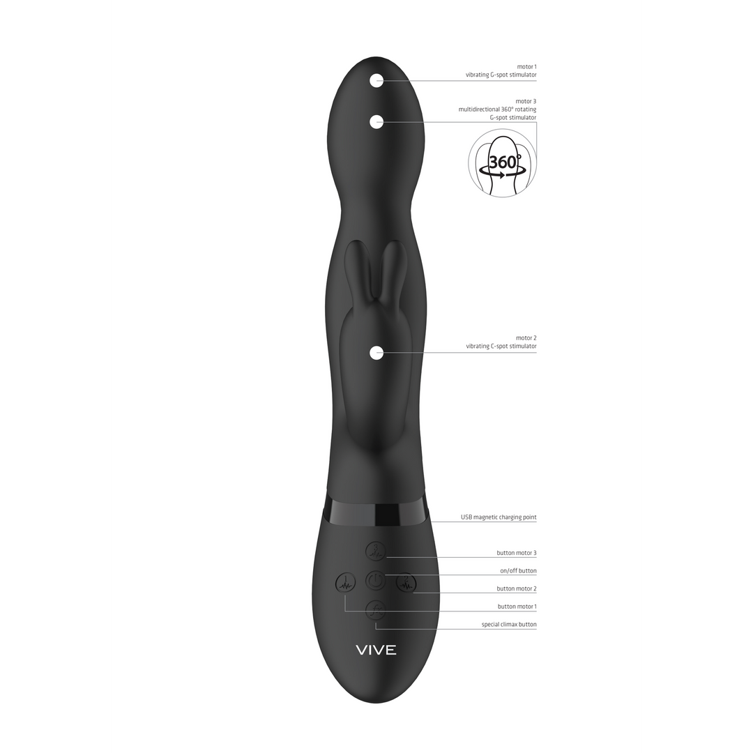 Vibratore rabbit Niva 10 funzioni – rotante, nero | VIVE