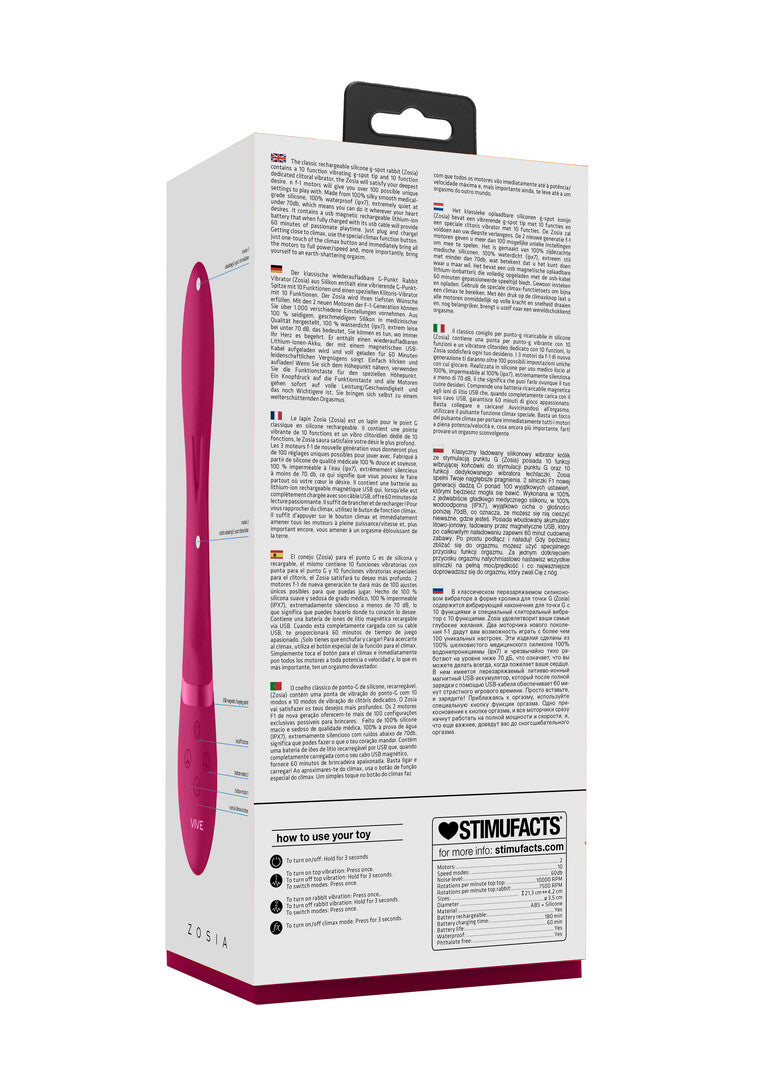 Vibrador rabbit Zosia 10 funções – rosa 21.3 cm | VIVE