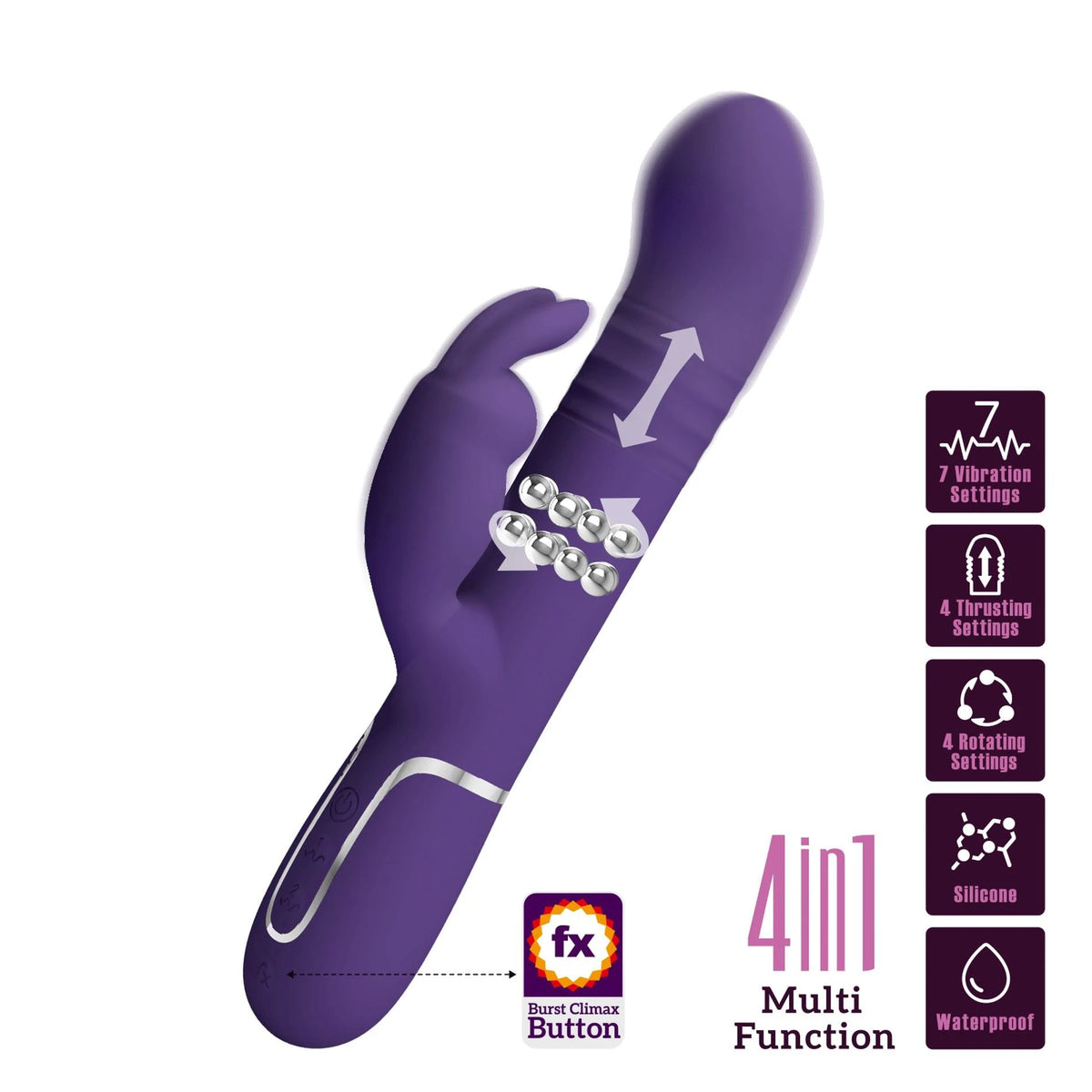 Vibromasseur rabbit Coale 7 fonctions – à va-et-vient, rotatif, violet BW-500013-2 | Pretty Love