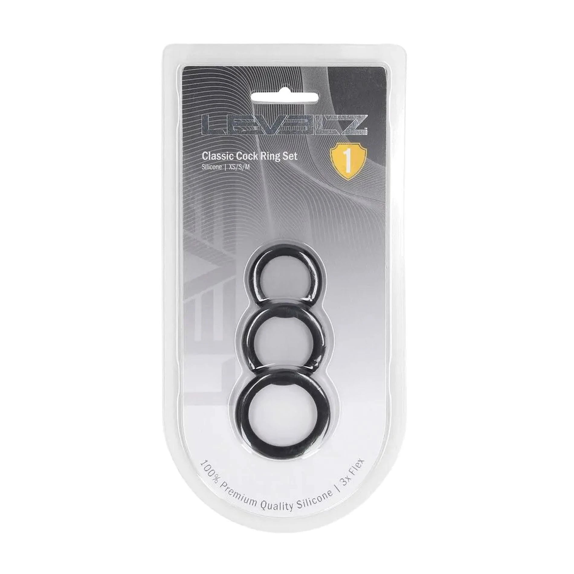 Anneaux péniens en silicone classique, lot de 3 - TP/P/M - Noir
