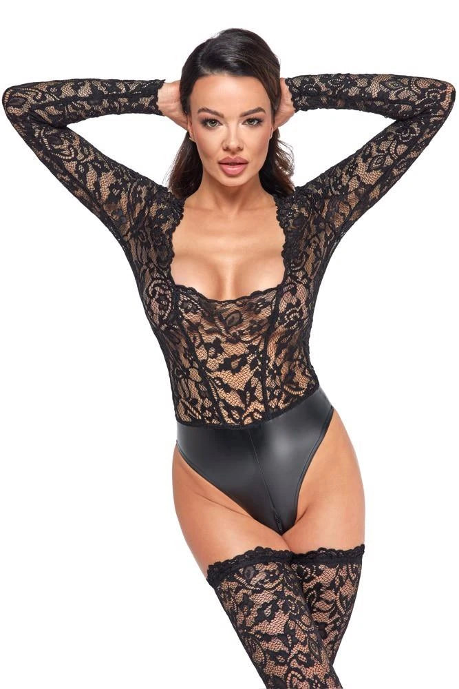 Body – in pizzo, wetlook, nero 26444521051 | Noir