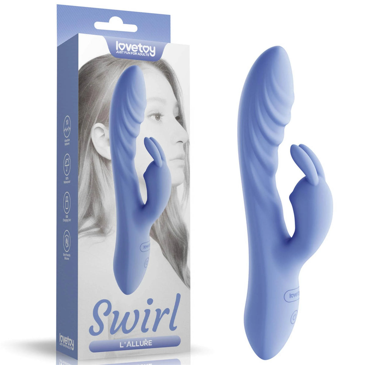 Rabbit vibrátor L'Allure Swirl – újratölthető, kék | Lovetoy
