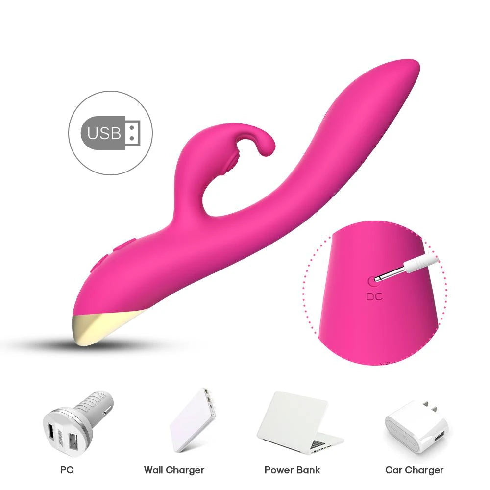 Rabbit vibrator Bonnie 9 functions – rechargeable, fuchsia | Favorites