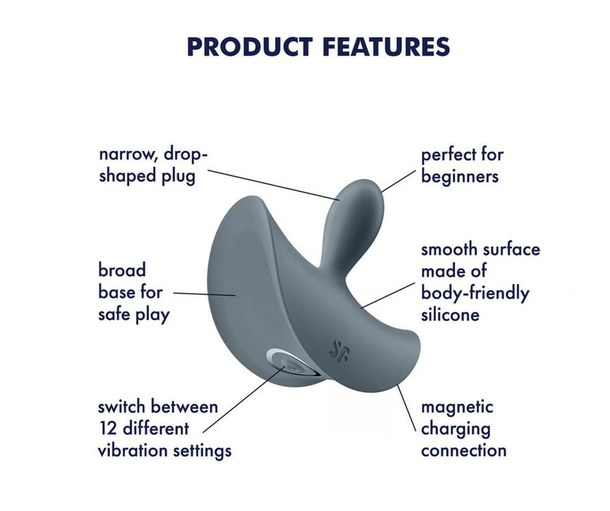 Plug anal Booty Absolute Beginners 2 12 funciones – vibrador, gris | Satisfyer