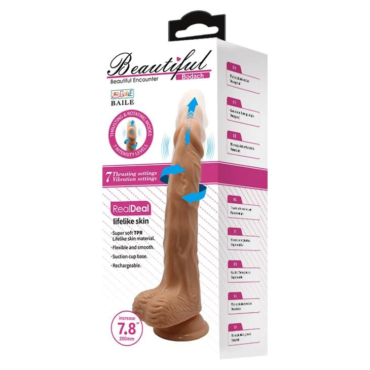 Realistic vibrator Bodach 7 7 functions – rechargeable, with suction cup, nude | Baile