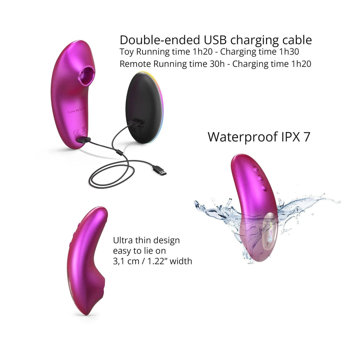 Mini vibrátor Iridescent Berry 5 funkció – távirányítós, újratölthető | Love to Love