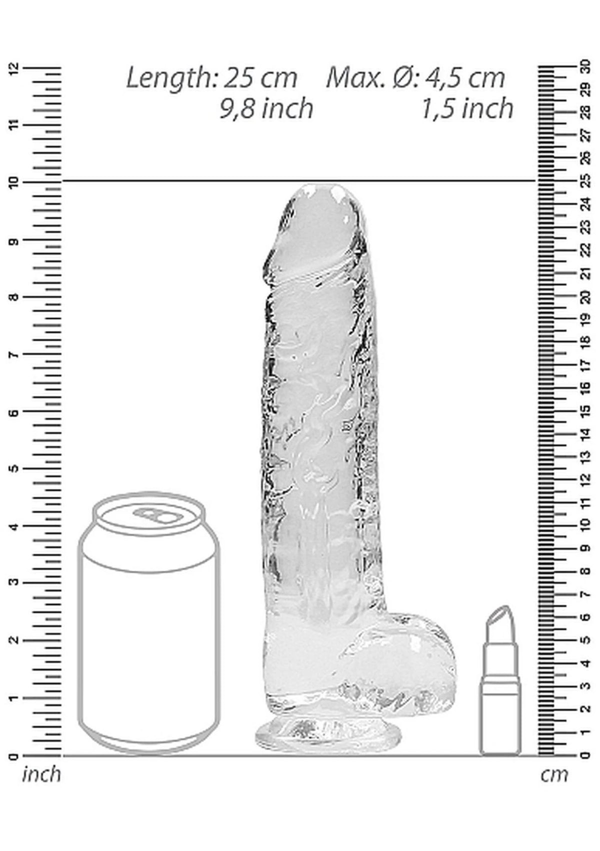 Realistic dildo 9″ 25 cm – with suction cup, clear | RealRock