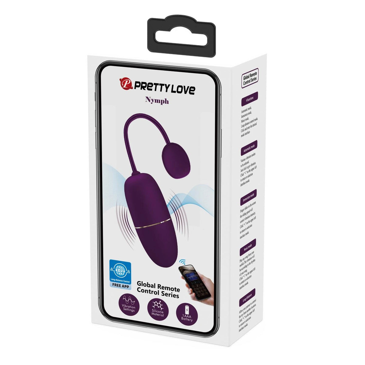 Vibrating egg Nymph Mobile distance AAA 12 functions – app-controlled, rechargeable, plum | Pretty Love