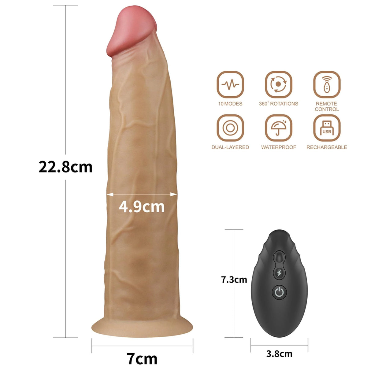 Vibrador realista Platinum Rotator 10 funciones – con mando a distancia, recargable, nude 22.8 cm | Lovetoy