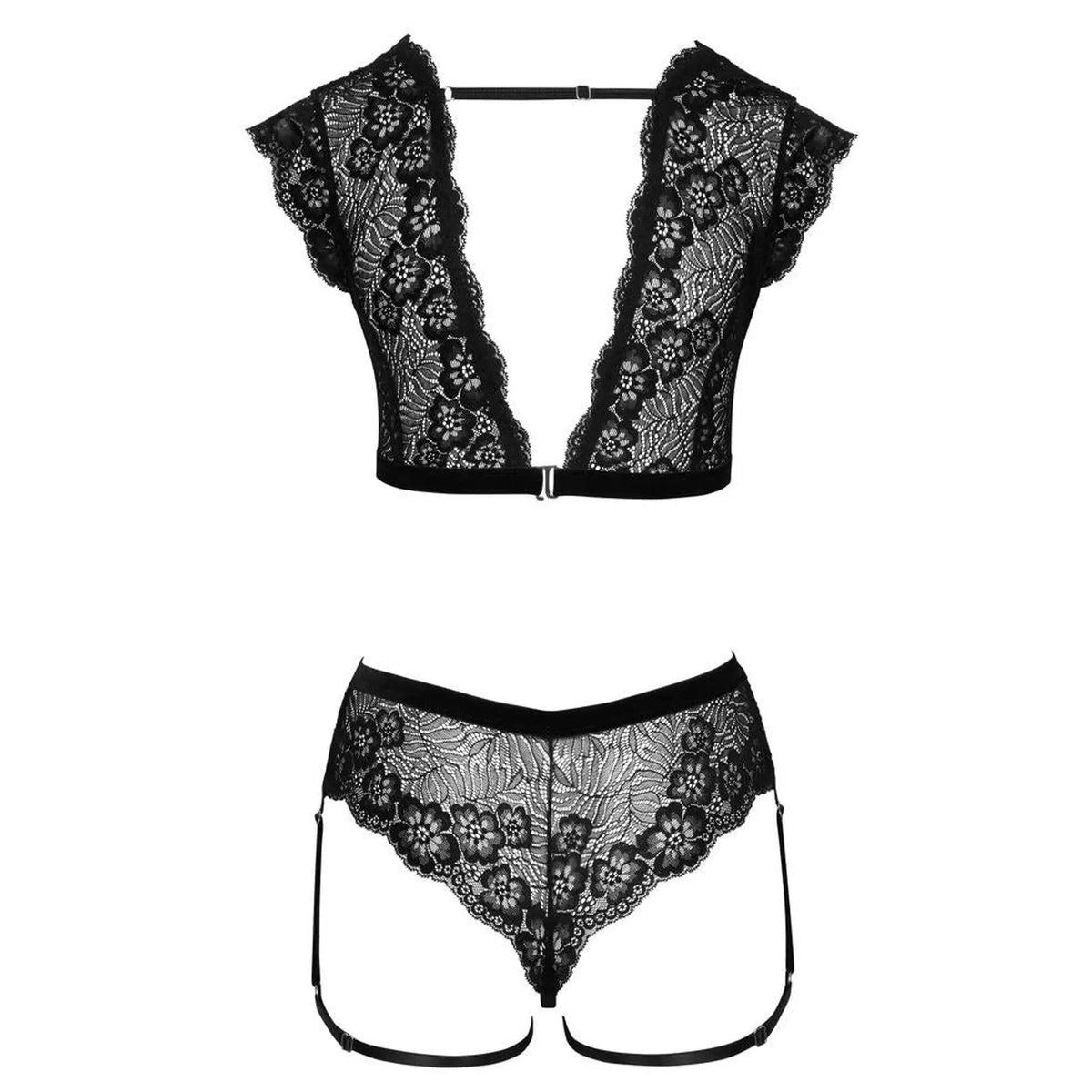 Fehérnemű szett – csipke, virágos, fekete 22512801021 | Cottelli LINGERIE