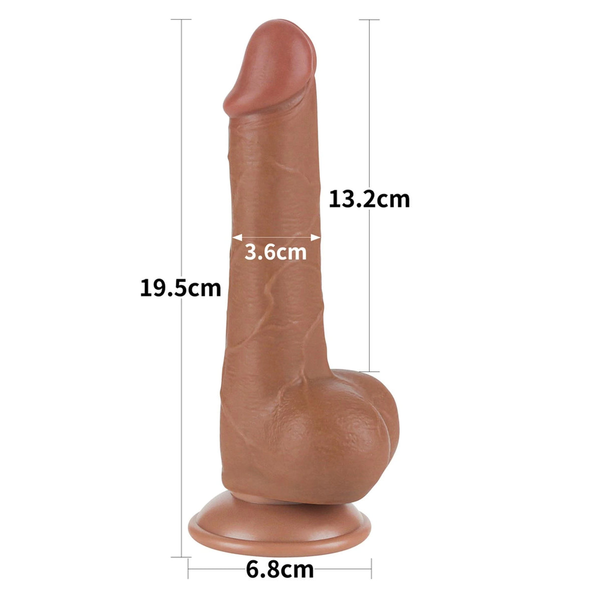 Realistic dildo Layer 19.5 cm – with suction cup, double, brown 10-LV317303 | Lovetoy