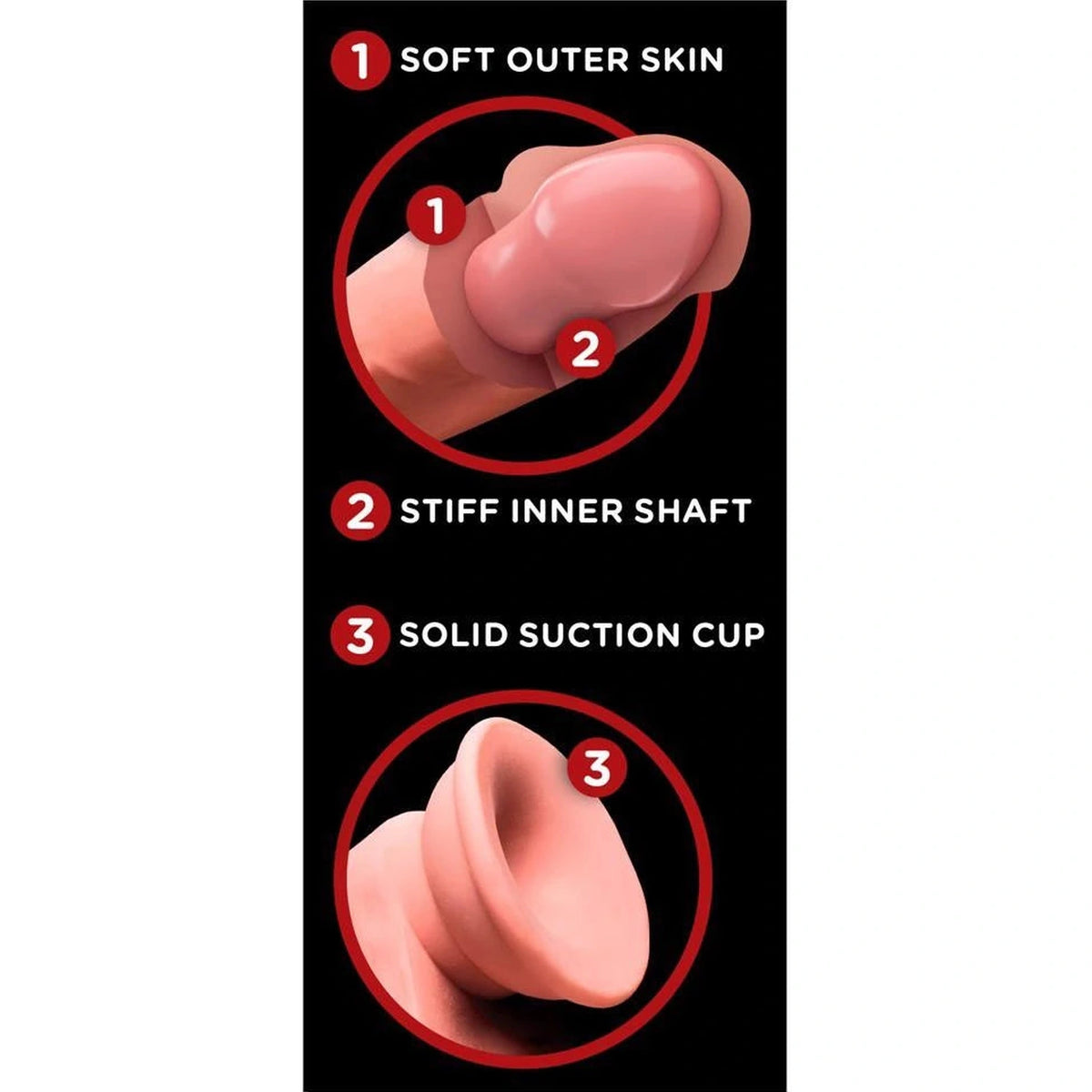 Realistic dildo Triple Density Swinging 21.5 cm – with suction cup, cyberskin, nude | King Cock Plus