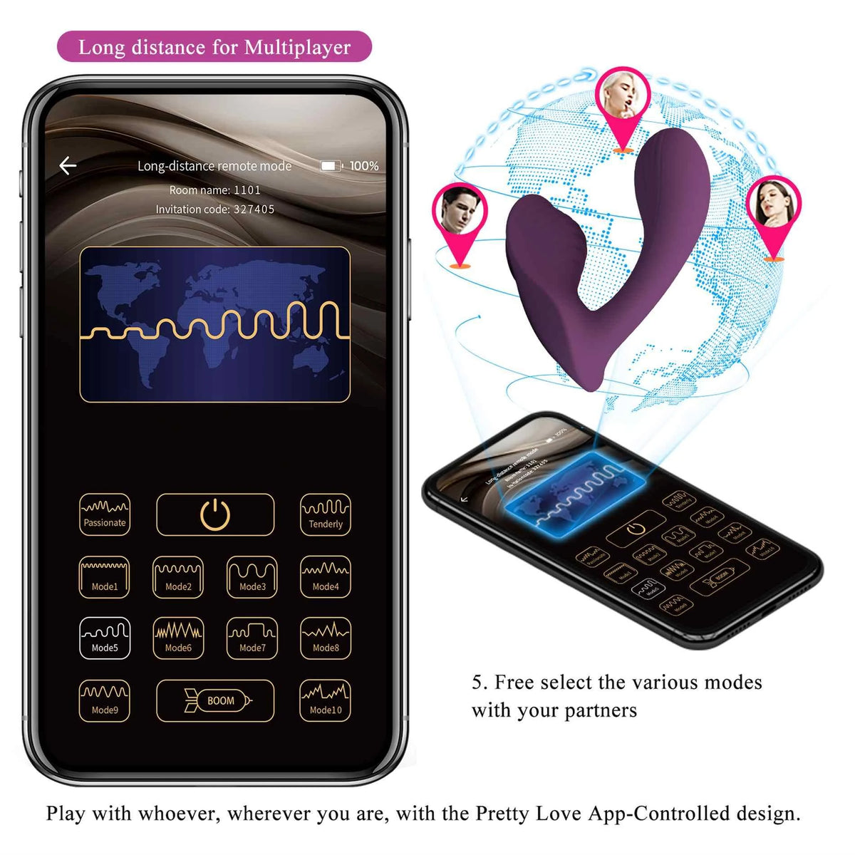 Vibrador especial Franz Mobile 10 funciones – control por app, doble, ciruela | Pretty Love