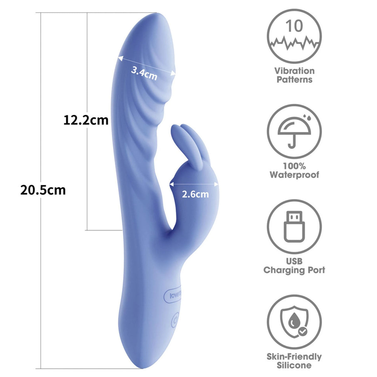 Rabbit vibrátor L'Allure Swirl – újratölthető, kék | Lovetoy