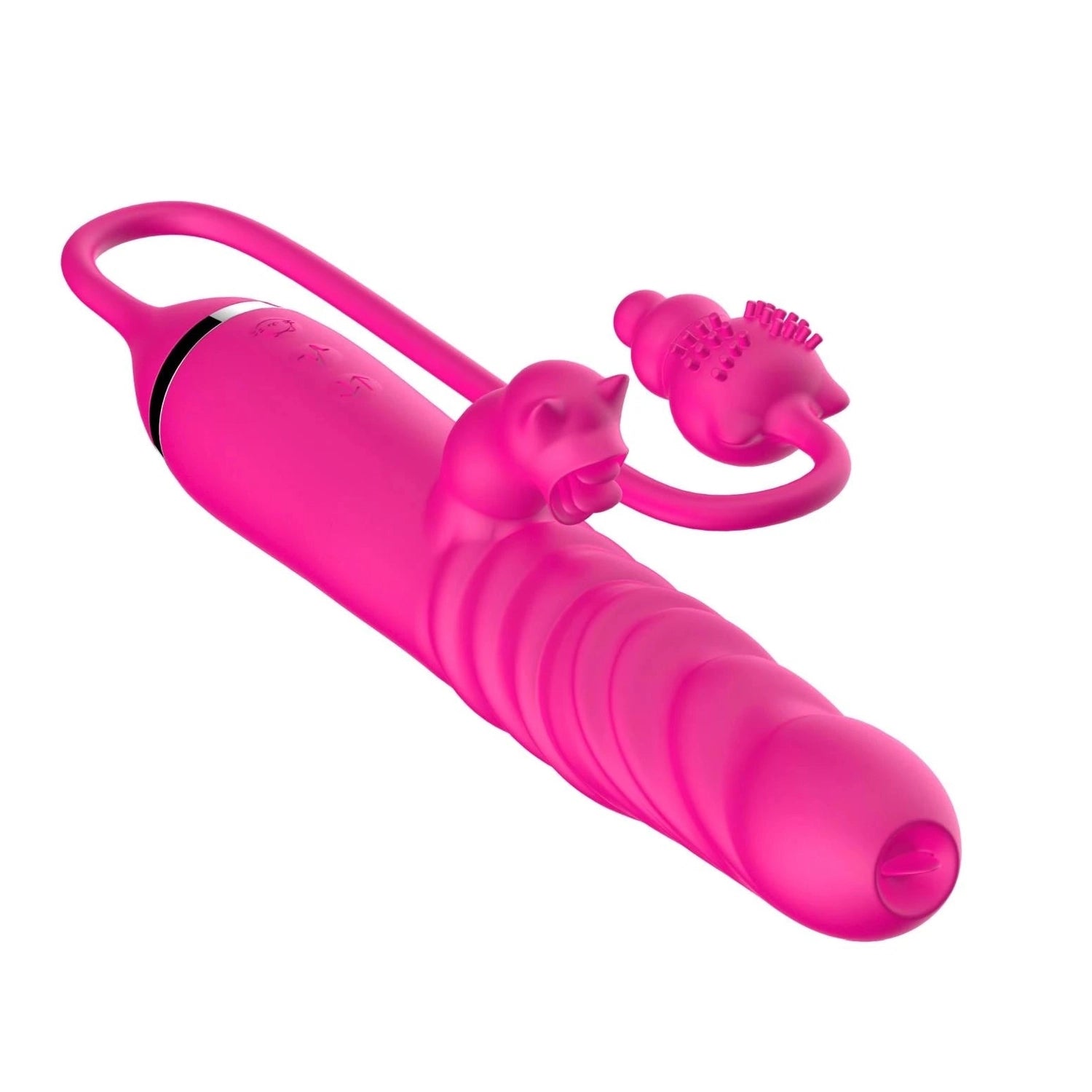 Vibromasseur à poussée pour stimulation triple avec léchage de la langue