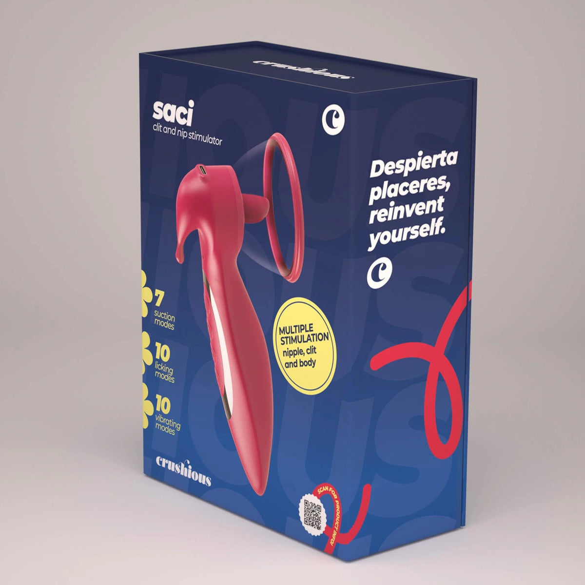 Clitoral stimulator Saci 7 functions – with suction cup, red | Crushious
